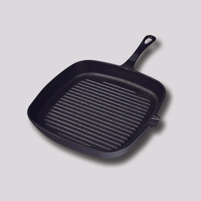 SOGA 2X 23.5cm Square Ribbed Cast Iron Frying Pan Skillet Steak Sizzle Platter with Handle Payday Deals