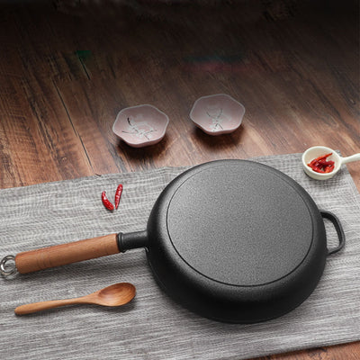 SOGA 2X 25cm Round Cast Iron Frying Pan Skillet Steak Sizzle Platter with Helper Handle Payday Deals