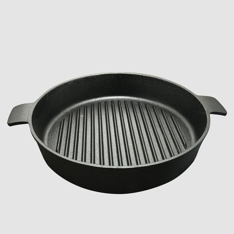 SOGA 2X 26cm Round Ribbed Cast Iron Frying Pan Skillet Steak Sizzle Platter with Handle Payday Deals
