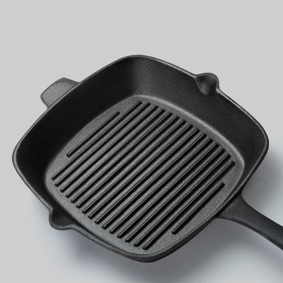 SOGA 2X 26cm Square Ribbed Cast Iron Frying Pan Skillet Steak Sizzle Platter with Handle Payday Deals