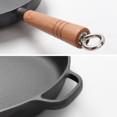 SOGA 2X 27cm Round Cast Iron Frying Pan Skillet Steak Sizzle Platter with Helper Handle Payday Deals