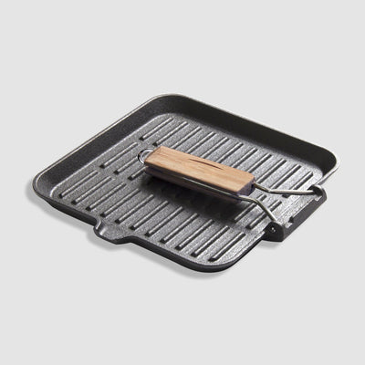 SOGA 2X 28cm Ribbed Cast Iron Square Steak Frying Grill Skillet Pan with Folding Wooden Handle Payday Deals