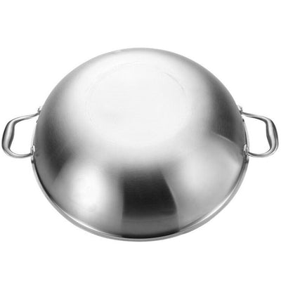 SOGA 2X 3-Ply 38cm Stainless Steel Double Handle Wok Frying Fry Pan Skillet with Lid Payday Deals