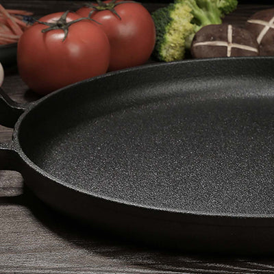 SOGA 2X 35cm Cast Iron Frying Pan Skillet Steak Sizzle Fry Platter With Wooden Handle No Lid Payday Deals
