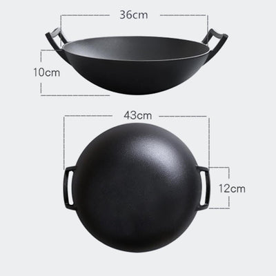 SOGA 2X 36CM Commercial Cast Iron Wok FryPan with Wooden Lid Fry Pan Payday Deals