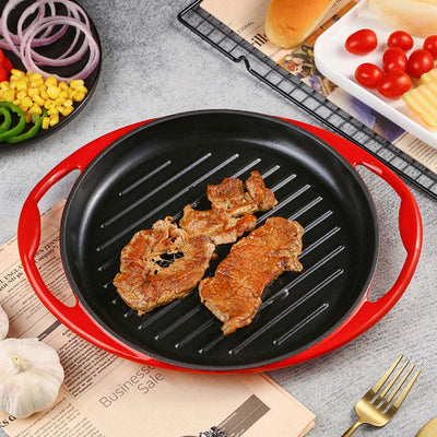 SOGA 2X Enamel Porcelain 26cm Cast Iron Frying Pan Skillet Non-stick Coating Steak Sizzle Platter Payday Deals