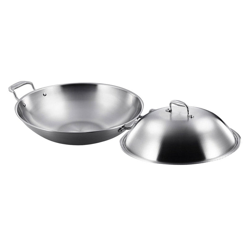 SOGA 3-Ply 42cm Stainless Steel Double Handle Wok Frying Fry Pan Skillet with Lid Payday Deals