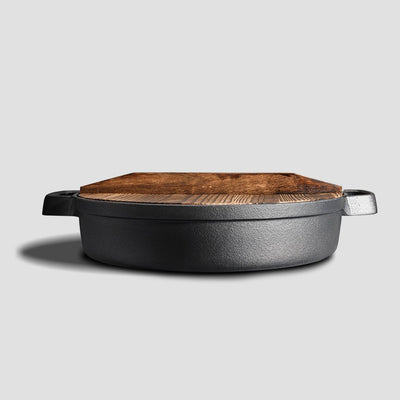 SOGA 31cm Round Cast Iron Pre-seasoned Deep Baking Pizza Frying Pan Skillet with Wooden Lid Payday Deals