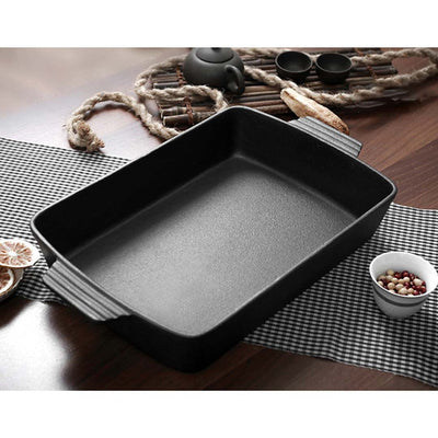 SOGA 33cm Cast Iron Rectangle Bread Cake Baking Dish Lasagna Roasting Pan Payday Deals