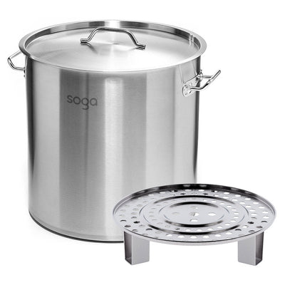 SOGA 33L Stainless Steel Stock Pot with One Steamer Rack Insert Stockpot Tray Payday Deals