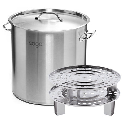 SOGA 33L Stainless Steel Stock Pot with Two Steamer Rack Insert Stockpot Tray Payday Deals