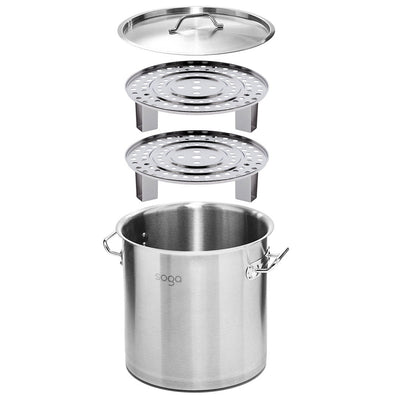 SOGA 33L Stainless Steel Stock Pot with Two Steamer Rack Insert Stockpot Tray Payday Deals