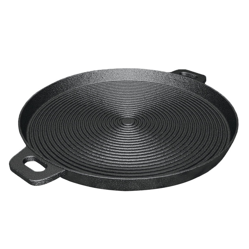 SOGA 35cm Round Ribbed Cast Iron Frying Pan Skillet Steak Sizzle Platter with Handle Payday Deals