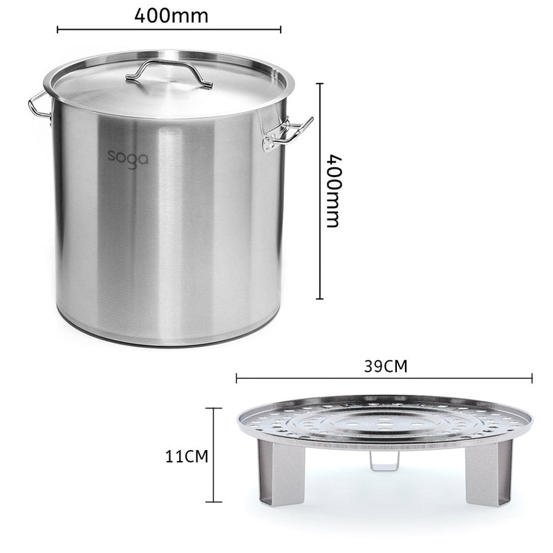 SOGA 50L Stainless Steel Stock Pot with One Steamer Rack Insert Stockpot Tray Payday Deals