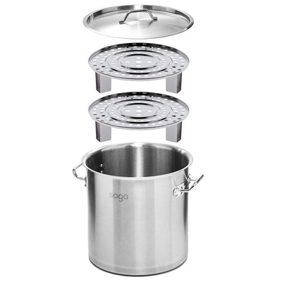 SOGA 50L Stainless Steel Stock Pot with One Steamer Rack Insert Stockpot Tray Payday Deals