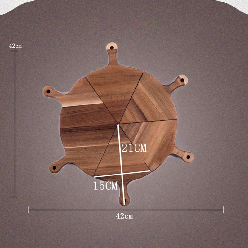 SOGA 6 pcs Brown Round Divisible Wood Pizza Server Food Plate Board Pizza Paddle Cutting Board Home Decor Payday Deals