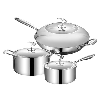 SOGA 6 Piece Cookware Set 18/10 Stainless Steel 3-Ply Frying Pan, Milk, and Soup Pot with Lid Payday Deals