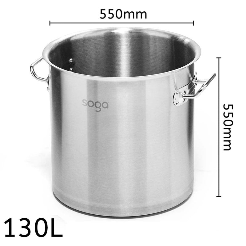 SOGA Stock Pot 130L Top Grade Thick Stainless Steel Stockpot 18/10 Without Lid Payday Deals