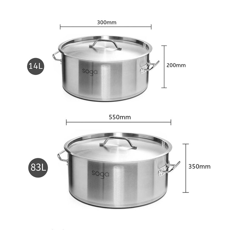 SOGA Stock Pot 14L 83L Top Grade Thick Stainless Steel Stockpot 18/10 Payday Deals