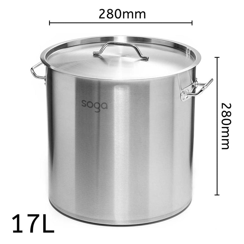 SOGA Stock Pot 17L Top Grade Thick Stainless Steel Stockpot 18/10 Payday Deals