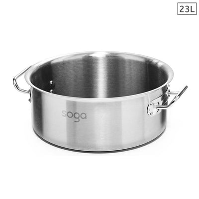 SOGA Stock Pot 23L Top Grade Thick Stainless Steel Stockpot 18/10 Without Lid Payday Deals