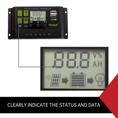 Solar Panel Battery Regulator Charge Controller 12V/24V 20A PWM LCD W/USB
