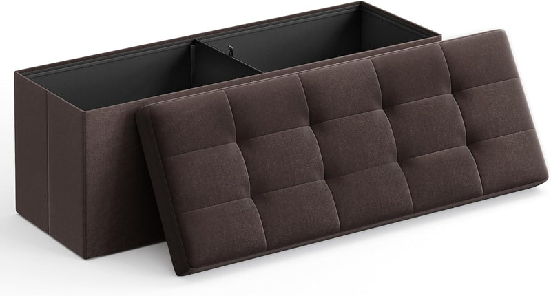 SONGMICS 109cm Folding Storage Ottoman Bench with Storage Space Brown Payday Deals