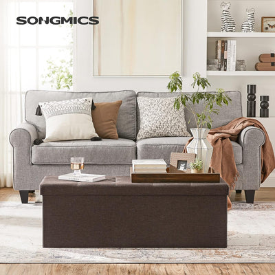 SONGMICS 109cm Folding Storage Ottoman Bench with Storage Space Brown Payday Deals