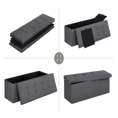 SONGMICS 110cm Folding Storage Ottoman Bench Foot Rest Stool Dark Gray Payday Deals