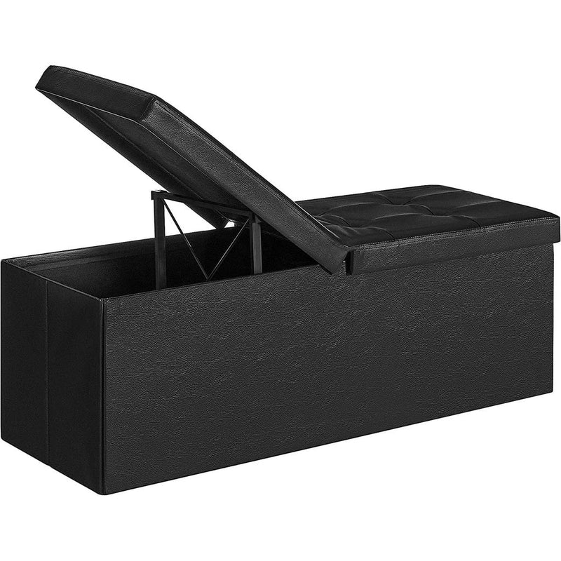 SONGMICS 110cm Folding Storage Ottoman Bench with Flipping Lid Footrest Black Payday Deals