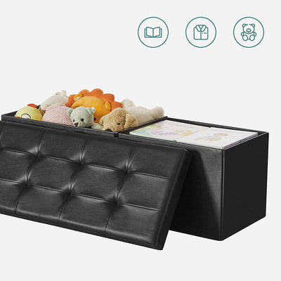 SONGMICS 110cm Folding Storage Ottoman Bench with Flipping Lid Footrest Black Payday Deals