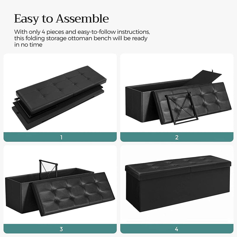 SONGMICS 110cm Folding Storage Ottoman Bench with Flipping Lid Footrest Black Payday Deals