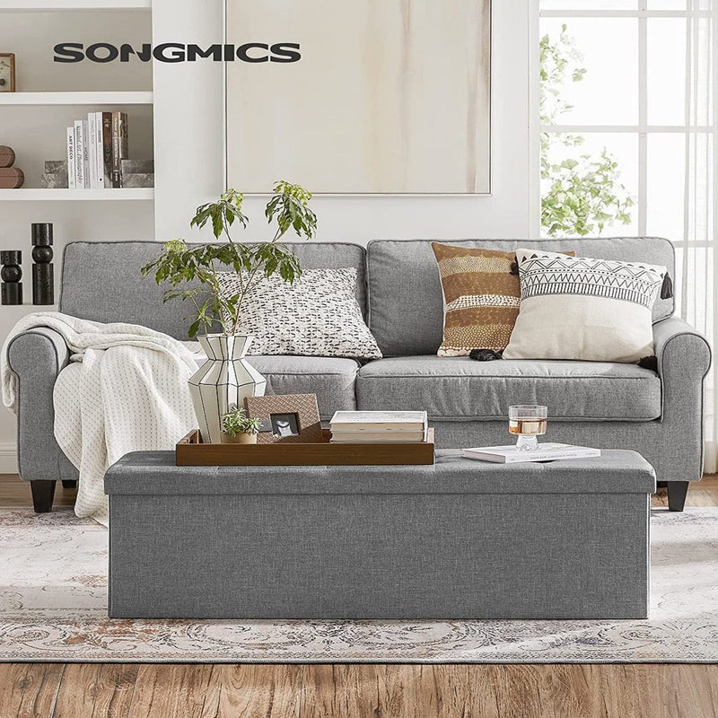 SONGMICS 110cm Storage Ottoman Bench Light Grey Payday Deals