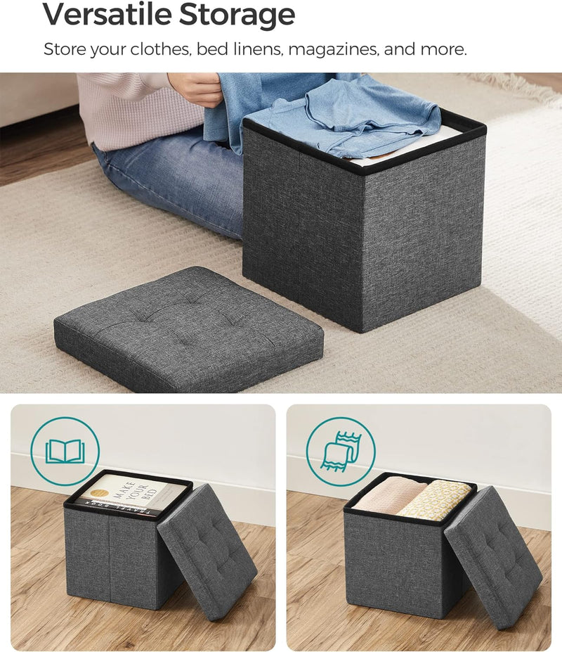 SONGMICS 30cm Folding Storage Ottoman Foot Rest Stool with Storage Dark Grey Payday Deals