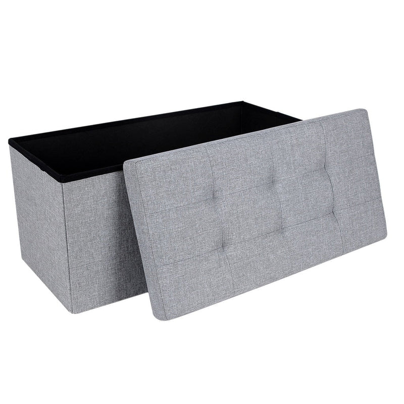 SONGMICS 76cm Folding Storage Ottoman Bench Foot Rest Stool Light Gray Payday Deals