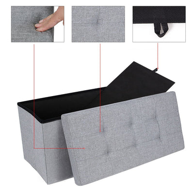 SONGMICS 76cm Folding Storage Ottoman Bench Foot Rest Stool Light Gray Payday Deals