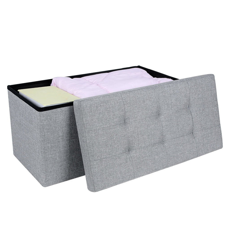 SONGMICS 76cm Folding Storage Ottoman Bench Foot Rest Stool Light Gray Payday Deals