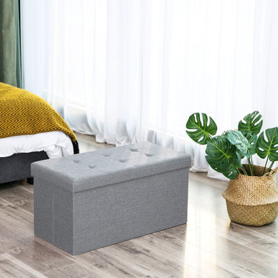 SONGMICS 76cm Folding Storage Ottoman Bench Foot Rest Stool Light Gray Payday Deals