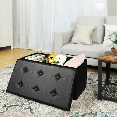 SONGMICS 76cm Folding Storage Ottoman Bench Footrest Black Payday Deals