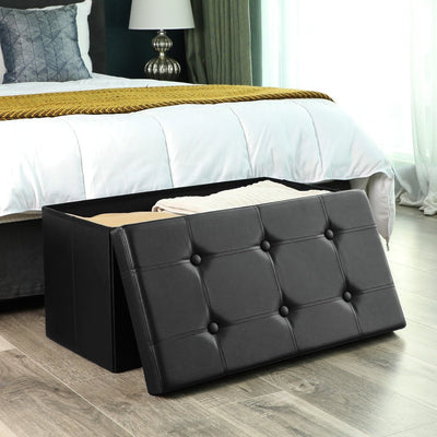 SONGMICS 76cm Folding Storage Ottoman Bench Footrest Black Payday Deals