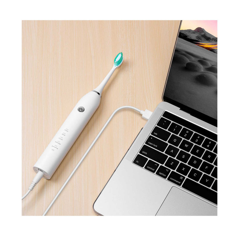 Sonic Electric Toothbrush White USB Wireless Charging Smart 5 Modes 2 Heads Case Payday Deals