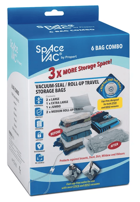 Space Vac Vacuum Storage Bag Seal Compressing Organizer Clothes - 6 Pack Payday Deals