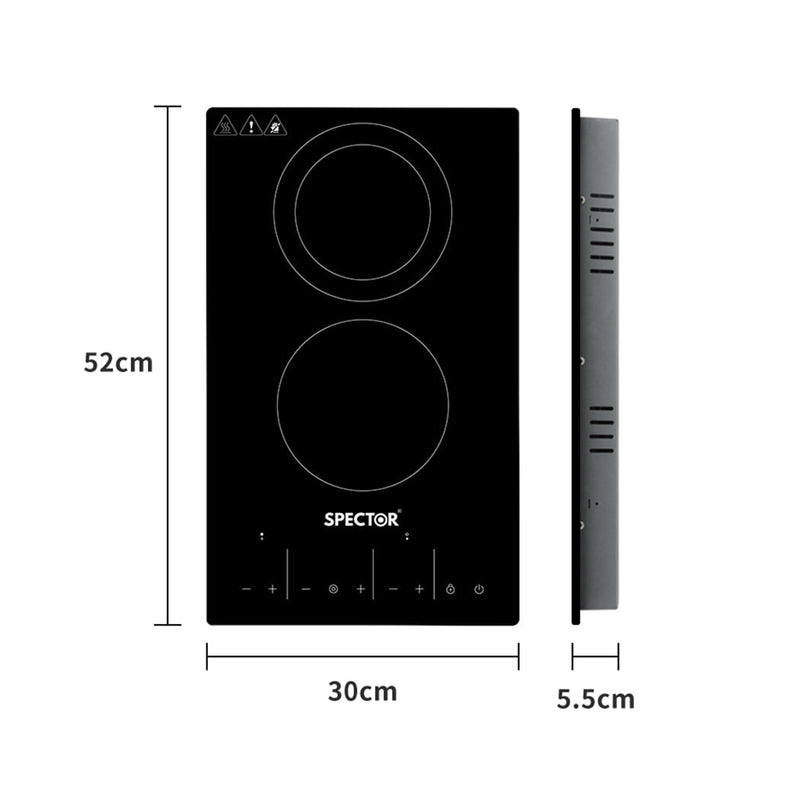 SPECTOR Electric Ceramic Cooktop Induction Hot Plate 2 Hobs Kitchen Cooker 30CM Payday Deals