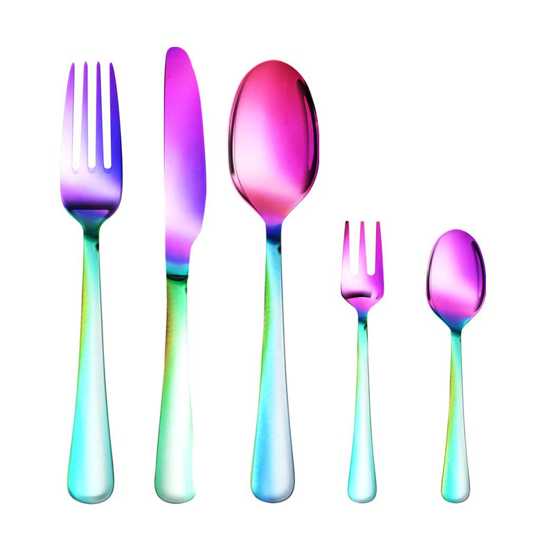 Stainless Steel Cutlery Set Glossy Knife Fork Spoon Teaspoon Child Rainbow 30pcs Payday Deals