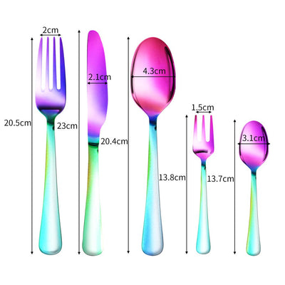 Stainless Steel Cutlery Set Glossy Knife Fork Spoon Teaspoon Child Rainbow 30pcs Payday Deals