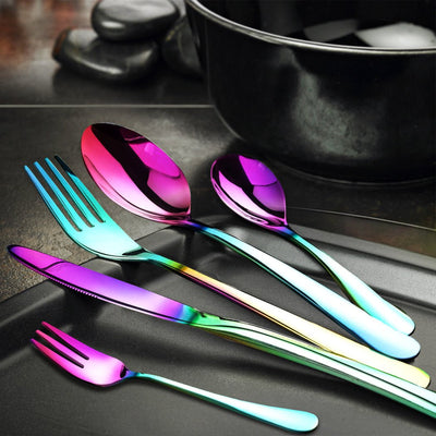 Stainless Steel Cutlery Set Glossy Knife Fork Spoon Teaspoon Child Rainbow 30pcs Payday Deals