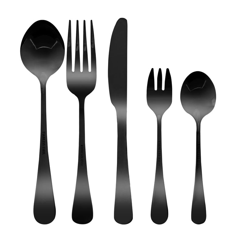 Stainless Steel Cutlery Set Travel Knife Fork Spoon Black Child Tableware 30pcsc Payday Deals