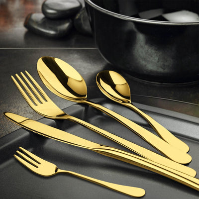 Stainless Steel Cutlery Set Travel Knife Fork Spoon Glossy Gold Tableware 30PCS Payday Deals