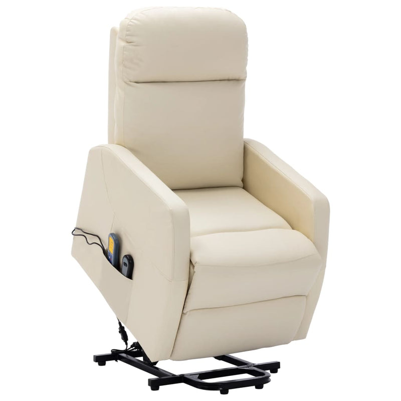 Stand-up Massage Recliner Cream White Faux Leather Payday Deals