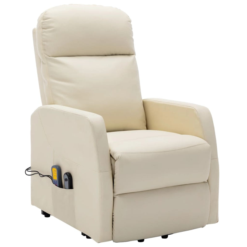 Stand-up Massage Recliner Cream White Faux Leather Payday Deals